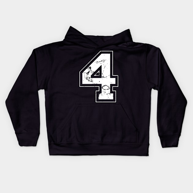 Number 4 Four White Jersey Sports Athletic Player Kids Hoodie by porcodiseno